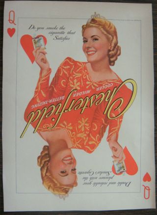1940 Chesterfield Cigarettes Print Ad Queen Of Hearts Card