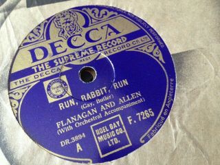 Flanagan & Allen : Run,  Rabbit,  Run / The Washing On The Siegfried Line.  78.  Rpm