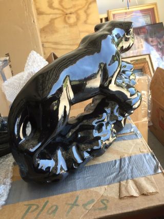 Vintage Black Panther Ceramic Figurine Retro Home Decor Animal Motif