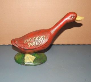 Red Goose Shoes Cast Iron Coin Savings Bank Advertising Premium 10 " Long