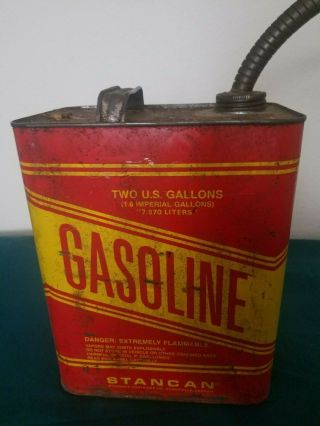 Vintage Stancan 1 Gallon Usa Metal Gas Can Decor Man Cave