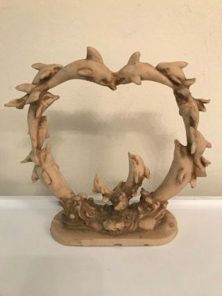 Dolphins Heart Shaped Figurine Statue Sculpture