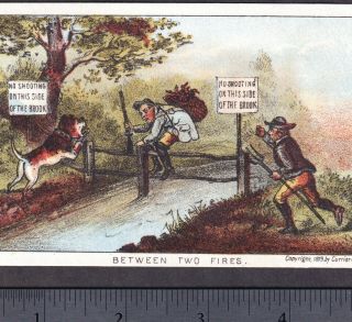 Authentic 1879 Currier & Ives Hunting Sports Comic Hunter Victorian Trade Card