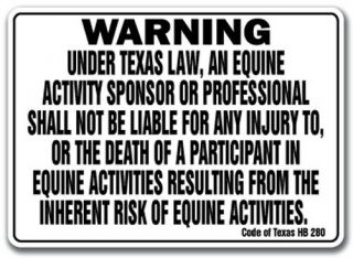 Texas Equine Sign Activity Liability Warning Statute Horse Farm Barn Stable