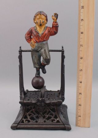 Antique 19th Century Boy On Trapeze Cast Iron Mechanical Bank J.  Barton Smith Co