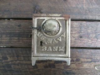 Vintage Antique Cast Iron Bank Us Navy Bank W/ Key