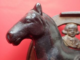 ANTIQUE Cast Iron Toy Buster Brown & Tige Good Luck Bank with Horsehoe & Horse 7
