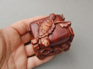 Sea Turtle Hand Carved Wood Trinket Box Roatan Honduras 2 1/2 " Hinged Aromatic
