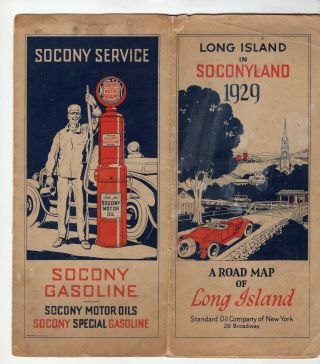 1929 Socony Gasoline Road Map Of Long Island