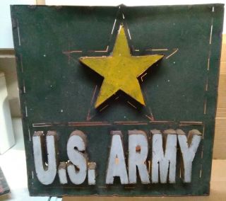 Large Vintage Handmade U.  S.  Army 3 - D Metal Sign.  23 " X 23 " X 2 ".  Unique