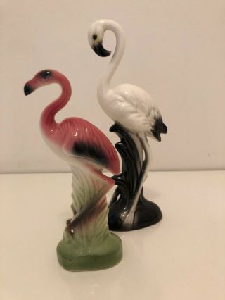 2 Vintage Art Deco Mid Century Pink Flamingo Ceramic Statue Figurine 8”