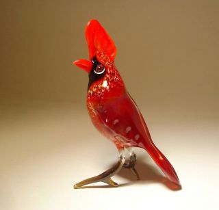 Blown Glass Art Animal Figurine Red Cardinal Bird