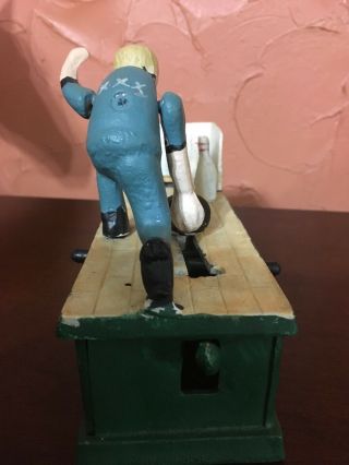 Vintage Cast Iron Bowling Man Mechanical Bank Rare 2