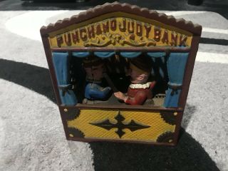 Vintage Punch And Judy Cast Iron Mechanical Coin Bank