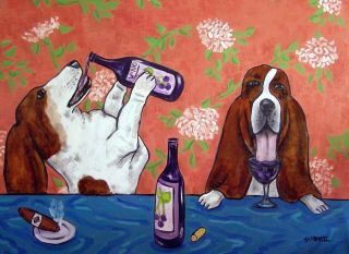 Basset Hound Wine Painting 8 X10 Dog Art Print Poster