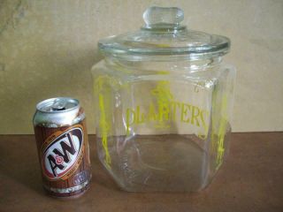Vtg Mr Peanut Planters Glass Hexagonal Jar Canister W/cover / Lid Usa Made