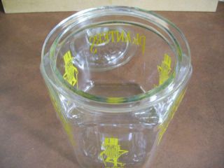 Vtg MR PEANUT PLANTERS GLASS HEXAGONAL JAR CANISTER w/COVER / LID USA Made 3