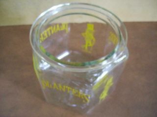 Vtg MR PEANUT PLANTERS GLASS HEXAGONAL JAR CANISTER w/COVER / LID USA Made 7