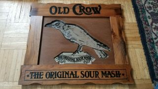 Vintage " Old Crow " Bourbon Whiskey The Mash Bar Mirror Sign Vgc Framed