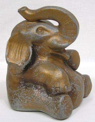 Vintage Sitting Elephant Figurine Bronze Finish Metal 1940s (5 1/2 " In Height)