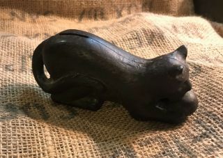Vintage Cat Playing With Ball Cast Iron Coin Bank.