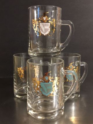 Vintage Federal Clear Glass Beer Steins Tankards Coat Of Arms Mid Century Bar