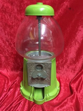 Vintage 1970 Real Glass Candy Gumball Machine Globe Bank Green
