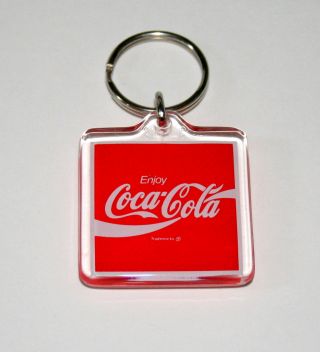 Vintage Coca - Cola Coke Soda Promo Clear Plastic Logo Key Chain Nos 1990s