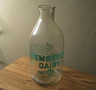 Vintage Kembrook Dairy Half Gallon Glass Jug Decatur,  Ill.  Jack & Jill Ryme L@@k