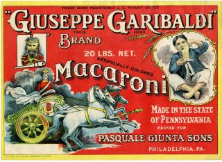 Giuseppe Garibaldi Macaroni Philadelphia Pa 1920 Pasta Box Label