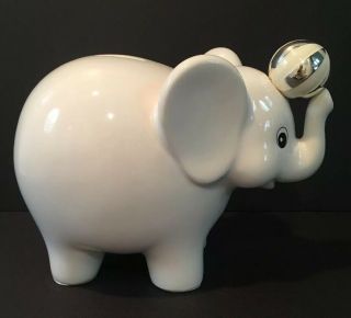 White Porcelain 11 " Elephant Piggy Bank By Things Remembered Custom Engravers
