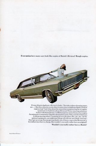 1965 Vintage Print Ad Car Buick Riviera How Many Cars Look Like Copies Car Ad