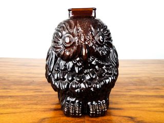 Vintage 1950 Wise Old Owl Smokey Glass Piggy Bank Still Coin Penny Money Jar