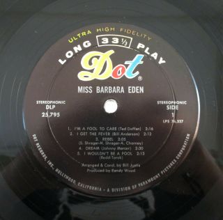 MISS BARBARA EDEN 1967 VINYL LP DOT 25795 I DREAM OF JEANNIE Cheesecake Exotica 4
