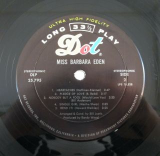 MISS BARBARA EDEN 1967 VINYL LP DOT 25795 I DREAM OF JEANNIE Cheesecake Exotica 5