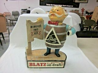 Blatz Beer Sign 1963 Metal Statue Tavern Keeper Barrel Guy Vintage Keg Man Old