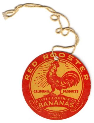 Vintage Fruit Tag Advertising Card: " Red Rooster Bananas " [calif]