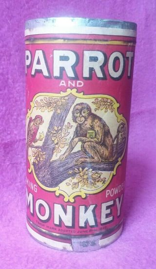 Vintage Parrot And Monkey Baking Powder Tin Can Advertising Sea Gull Co