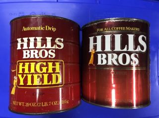 Vintage Hills Bros Metal Coffee Cans,  Large Without Lids