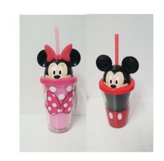 Disney Minnie And Mickey Mouse 3d Head Bottle With Straw Tumbler Primark