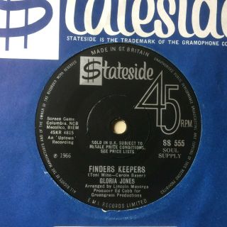 Gloria Jones: " Finders Keepers " On Uk Stateside Ss 555