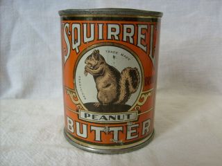 Squirrel Brand Peanut Butter Advertising Tin Can 13 Oz.  Size