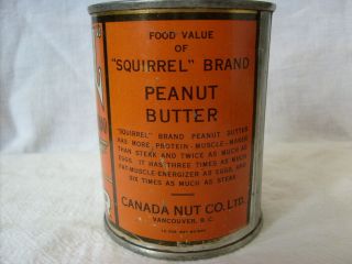 SQUIRREL BRAND PEANUT BUTTER ADVERTISING TIN CAN 13 OZ.  SIZE 4