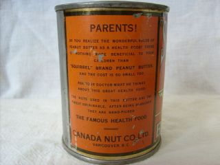 SQUIRREL BRAND PEANUT BUTTER ADVERTISING TIN CAN 13 OZ.  SIZE 6