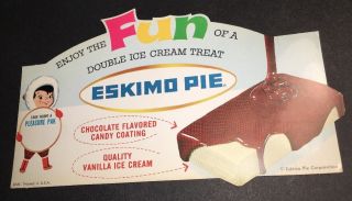 Vintage Eskimo Pie Ice Cream Sign C 1960 S Cardstock Colorful Graphics