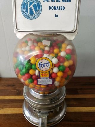 Vintage Ford 10 Cent Gumball Candy Machine Plastic Globe no key have lock 4