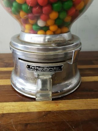 Vintage Ford 10 Cent Gumball Candy Machine Plastic Globe no key have lock 5