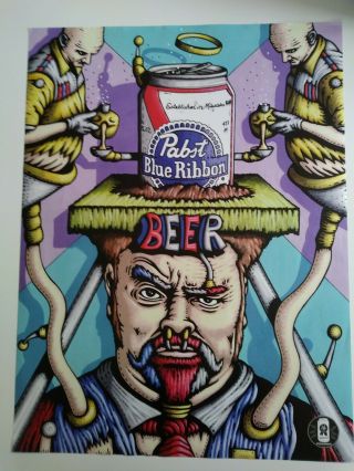 Rare Pabst Blue Ribbon Pbr 2016 Beer Brain Art Promo Poster 18 " ×24 "