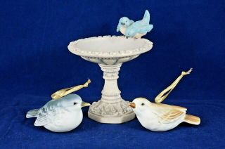 Vintage Resin Bird Bath Miniature Figurine Dish Trinket & Ceramic Bird Ornaments