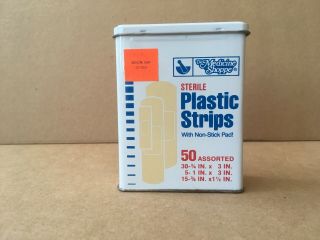 Vintage The Medicine Shoppe Sterile Plastic Strips Tin W/contents,  St.  Louis,  Mo